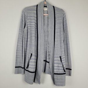 Lou & Grey Gray/Blue Stripe Open Front Cardigan 100% Cotton